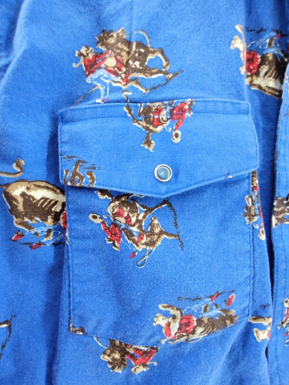 Vintage Wrangler Western Shirt Boys XL Blue Pearl Snap Cowboy Horse Roping Youth - Picture 7 of 16